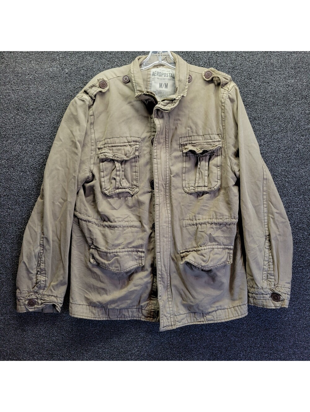 Aeropostale Mens Sz M Brown Canvas Field Military Style Jacket Pockets